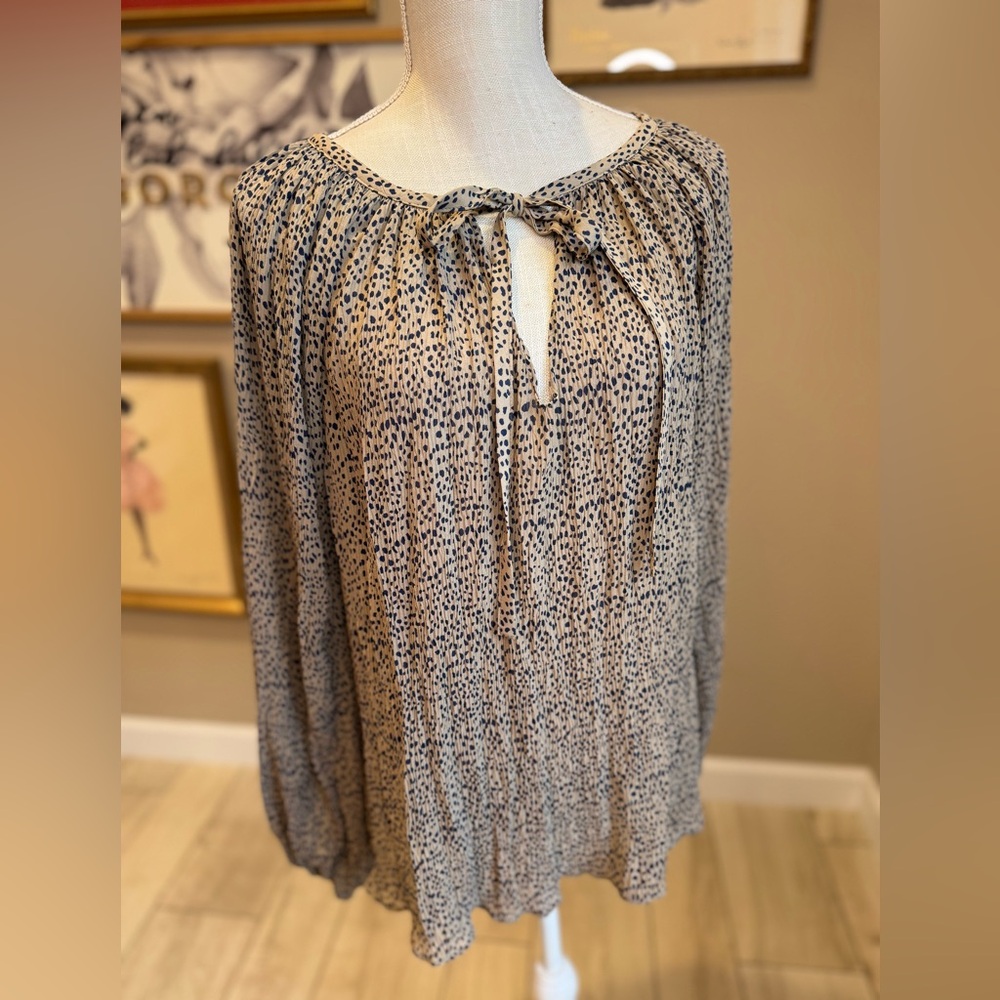 BY TOGETHER Navy Dotted Tie Balloon Sleeve Blouse